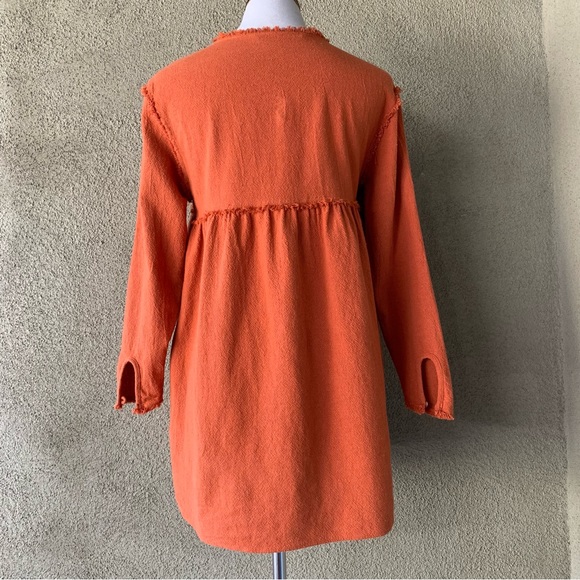 🔥5/$20🔥 “Zara” Rust Long-Sleeve Tunic Raw-Edge Seams size M - Picture 3 of 12